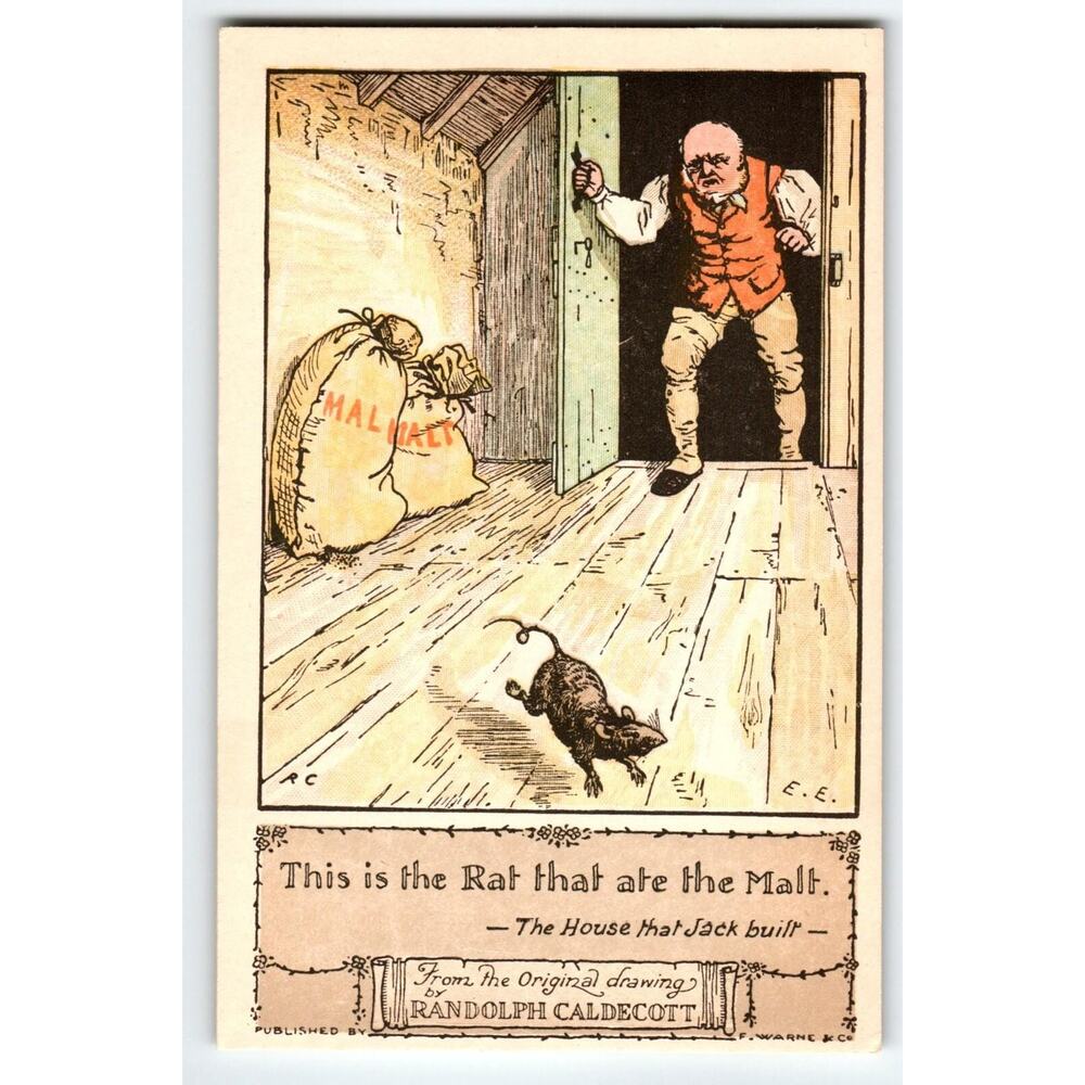 Artist Signed R.C. Randolph Caldecott Postcard Rat Ate The Malt House Jack Built